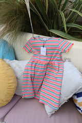 NATALIA-SS-DRESS-KIDS - MULTI ORANGE PINK STRIPE