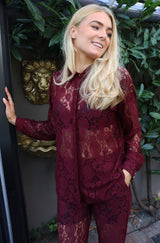 LACY LS SHIRT - BORDEAUX LACE