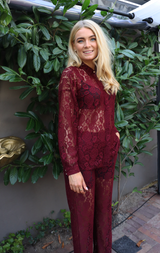 LACY LS SHIRT - BORDEAUX LACE