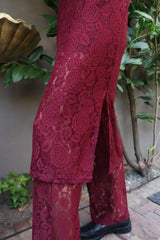 LACY LS LONG DRESS - BORDEAUX LACE