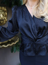 TIKI LS TWIST BLOUSE - BLACK DIAMOND