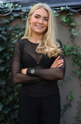 MESH LS SPARKLE TSHIRT - BLACK GOLD DOT