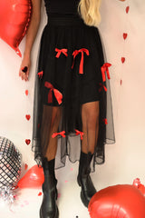 TULLE BOW SKIRT - BLACK RED BOW