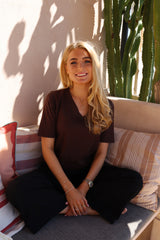 ULLA SS VNECK TSHIRT - DARK BROWN