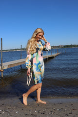 PAM DRESS - BLUE GOLD MARBLE