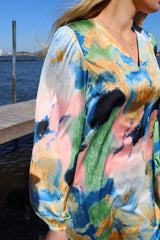 PAM DRESS - BLUE GOLD MARBLE