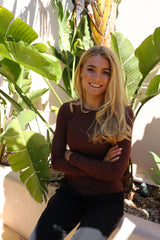 NATALIA LS ROUND NECK BLOUSE - DARK BROWN