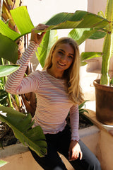 NATALIA LS ROUND NECK BLOUSE - ROSE CREME GOLD STRIPE