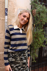 POLO LS SHIRT - ARMY NAVY STRIPE