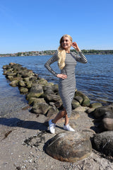 NATALIA-LS-DRESS - BLACK CREME STRIPE