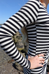 NATALIA-LS-DRESS - BLACK CREME STRIPE