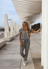 ALMA PANTS - BLACK CREME STRIPE