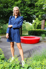 ASTA LS VNECK DRESS - BLUE DENIM