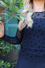 MESH LS TSHIRT - BLACK FLOCK LEO