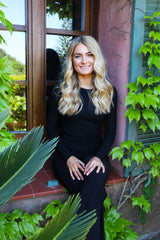 NATALIA LS ROUND NECK  BLOUSE - BLACK