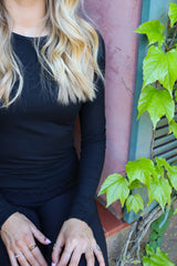 NATALIA LS ROUND NECK  BLOUSE - BLACK