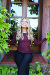 NATALIA LS ROUND NECK BLOUSE - BORDEAUX