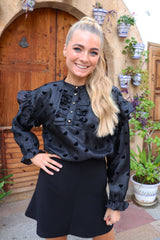 TIA-LS-FRILL BLOUSE - BLACK HEART
