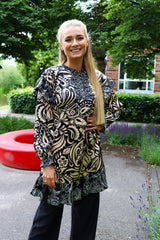 TIA-LS-FRILL DRESS - BLACK