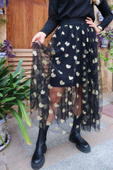 TULLE HEART SKIRT - BLACK GOLD HEART