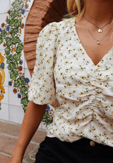 OPAL-SS-BLOUSE - CREME YELLOW FLOWER