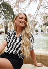 ULLA-SS-VNECK-STRIPE-TSHIRT - BLACK WHITE STRIPE