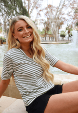 ULLA-SS-VNECK-STRIPE-TSHIRT - ARMY WHITE STRIPE