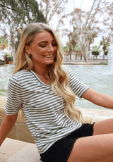 ULLA-SS-VNECK-STRIPE-TSHIRT - ARMY WHITE STRIPE