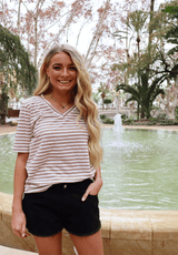 ULLA-SS-VNECK-STRIPE-TSHIRT - LIGHT BROWN WHITE STRIPE