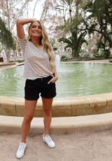 ULLA-SS-VNECK-STRIPE-TSHIRT - LIGHT BROWN WHITE STRIPE