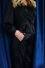 TIKI LS TWIST BLOUSE - BLACK DIAMOND