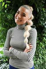 NATALIA-LS-HIGHNECK-BLOUSE - ARMY OFFWHITE STRIPE