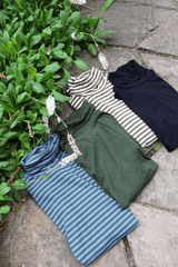 NATALIA-LS-HIGHNECK-BLOUSE - ARMY OFFWHITE STRIPE