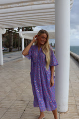 KAROLINE DRESS - BLUE PINK GOLD FLOWER