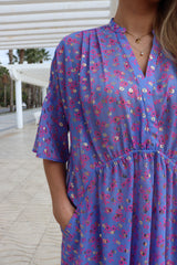 KAROLINE DRESS - BLUE PINK GOLD FLOWER
