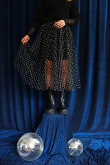 TULLE HEART SKIRT - BLACK SMALL SILVER HEARTS