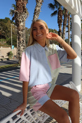 VIOLA-SS-SHIRT - MINT BLUE PINK STRIPE