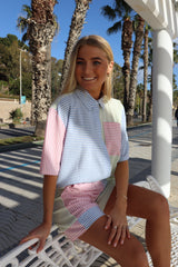 VIOLA-SS-SHIRT - MINT BLUE PINK STRIPE