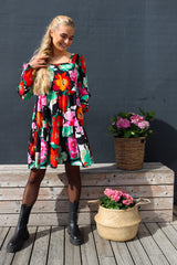 CECILIE LS DRESS - BLACK BIG FLOWERS