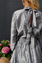 SILVIA LS TIE BLOUSE - SILVER GRAY