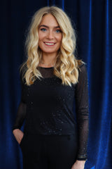 MESH LS SPARKLE TSHIRT - BLACK BLACK DIAMOND DOT