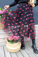 TULLE HEART SKIRT - BLACK PINK HEART