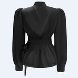 KIKI-LS-WRAP-BLOUSE - BLACK