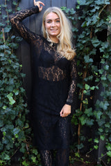 LACY LS LONG DRESS - BLACK LACE