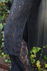 LACY LS LONG DRESS - BLACK LACE