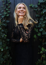 LACY LS LONG DRESS - BLACK LACE