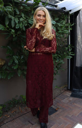 LACY LS LONG DRESS - BORDEAUX LACE