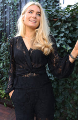 TIKI LS TWIST BLOUSE - BLACK LACE