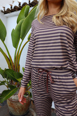 ALMA-LS-TOP - BROWN STRIPE