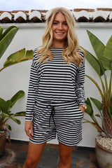 ALMA-LS-TOP - BLACK CREME STRIPE